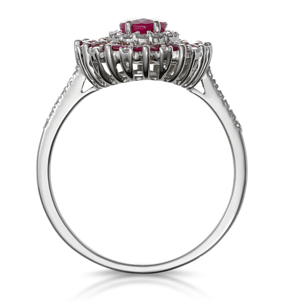 1.55ct Ruby Asteria Collection Diamond Halo Ring in 18K White Gold