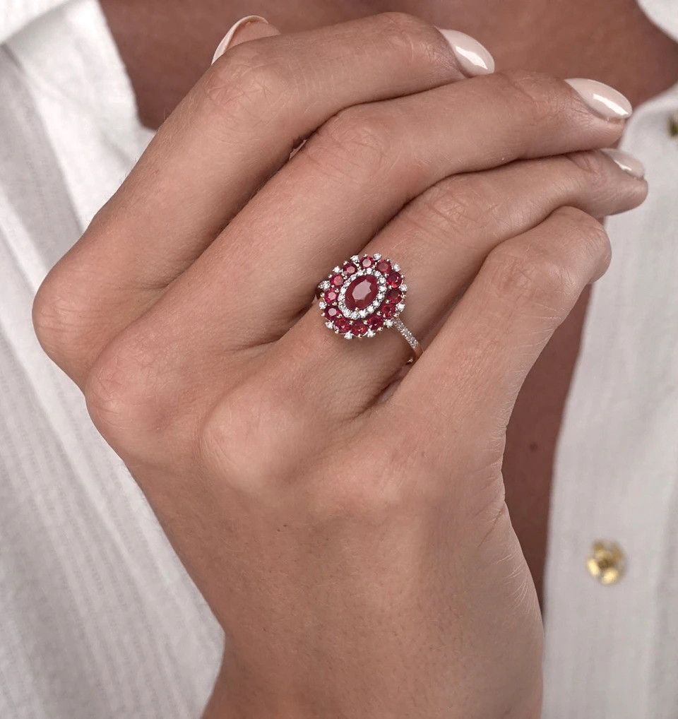1.55ct Ruby Asteria Collection Diamond Halo Ring in 18K Gold