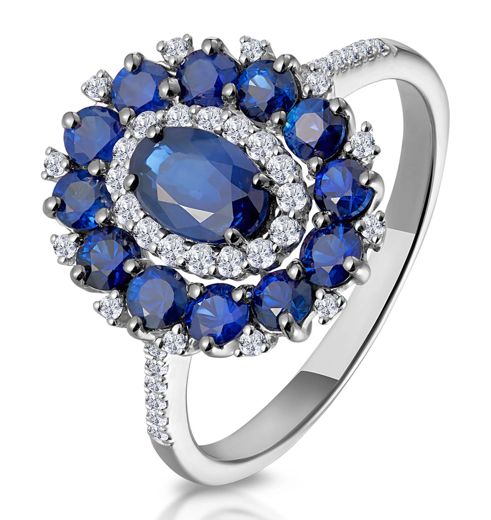 1.55ct Sapphire Asteria Diamond Halo Ring in 18K White Gold