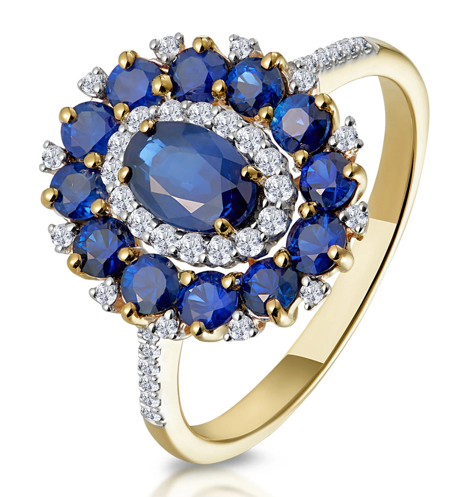 1.55ct Sapphire Asteria Collection Lab Diamond Halo Ring in 9K Gold