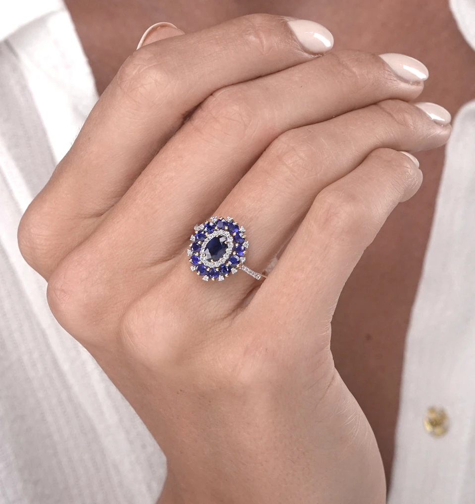 1.55ct Sapphire Asteria Collection Lab Diamond Halo Ring in 9K Gold