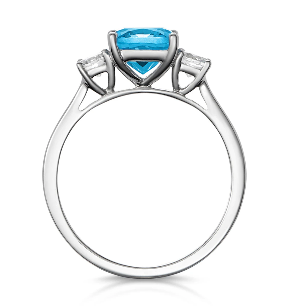 2.50ct Cushion Cut Blue Topaz Diamond Asteria Ring in 18K White Gold