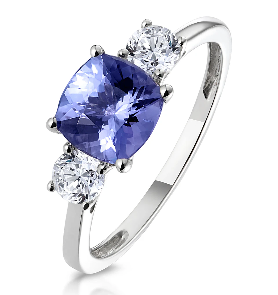 1.60ct Cushion Cut Tanzanite Diamond Asteria Ring in 18K White Gold
