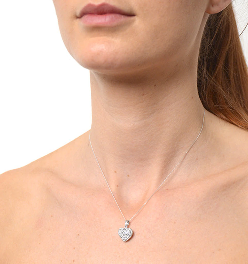 Diamond 0.47ct Heart Pendant Necklace 9K White Gold