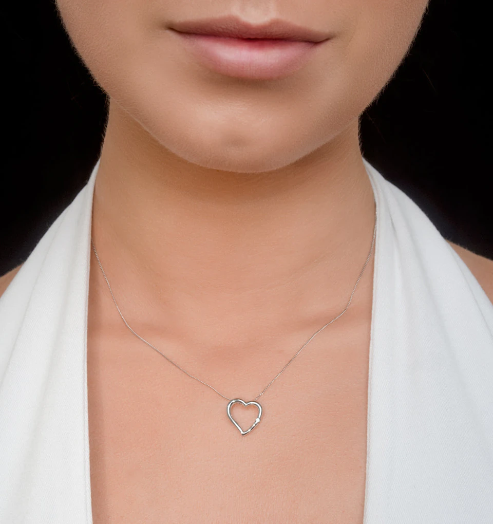 Diamond Heart Pendant Necklace 0.03ct 9K White Gold