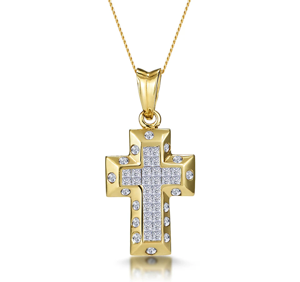 3/4 Carat Diamond Cluster Cross Pendant in 9K Gold