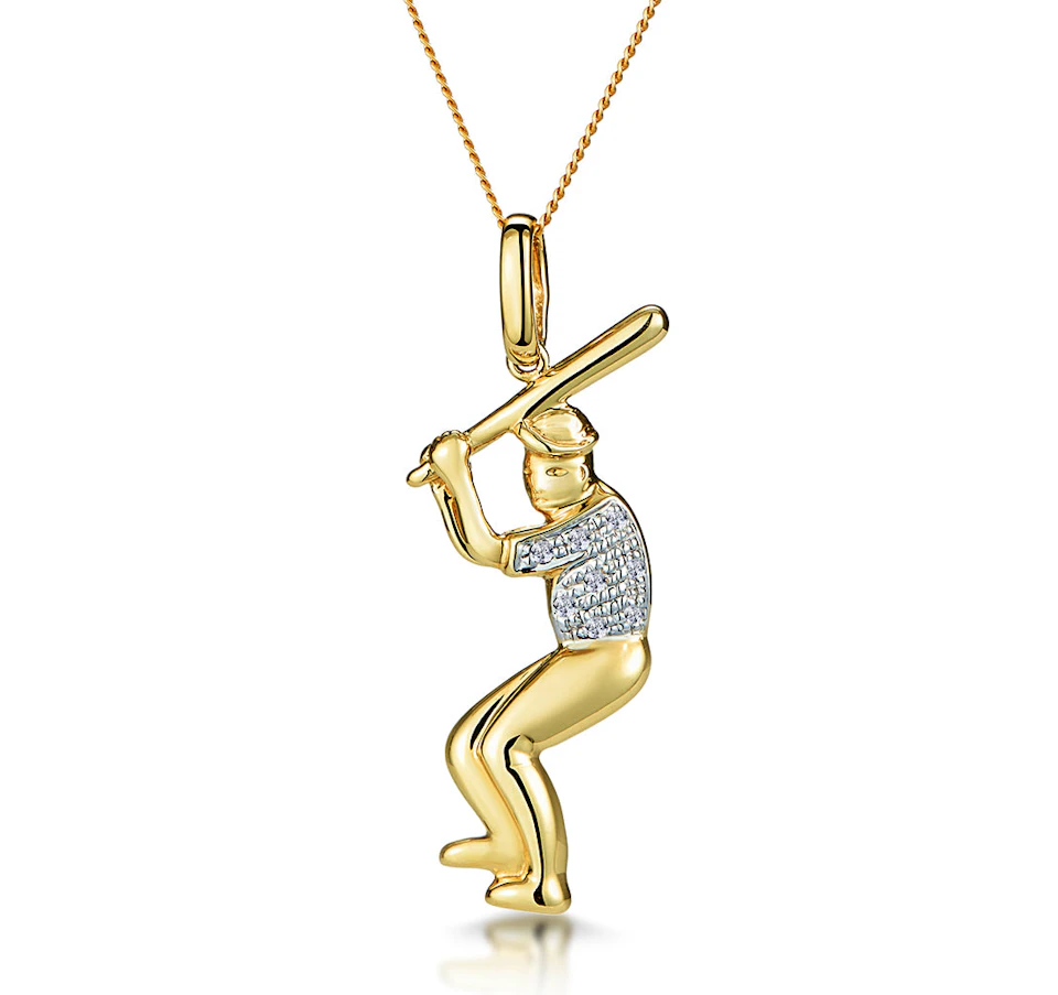 0.02ct Diamond Pave Baseball Player Necklace in 9K Gold