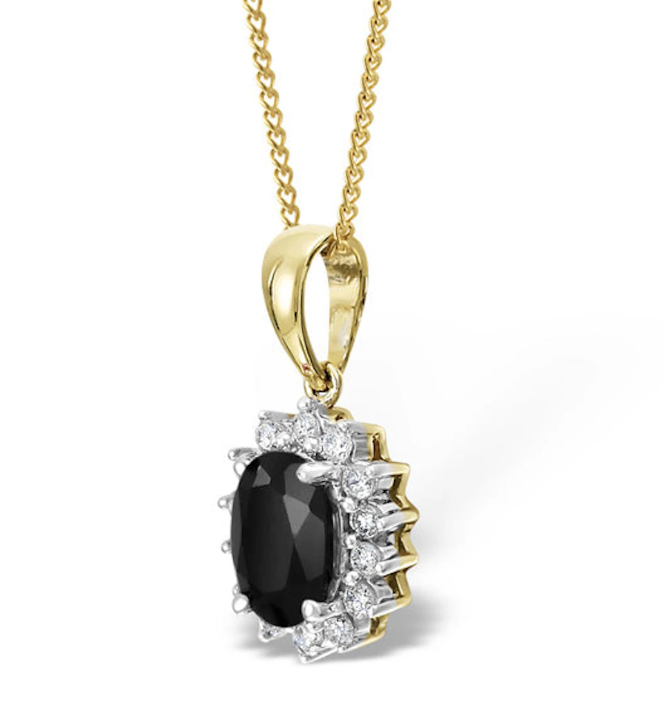 Sapphire 7 x 5mm And Diamond 18K Yellow Gold Pendant Necklace