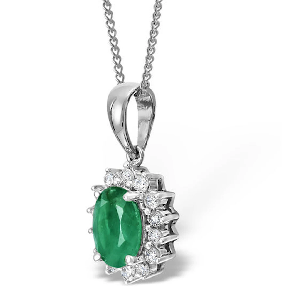 Emerald 0.80CT And Diamond 18K White Gold Pendant Necklace