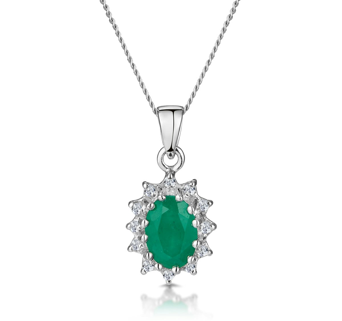 Emerald 0.80CT And Diamond 9K White Gold Pendant Necklace