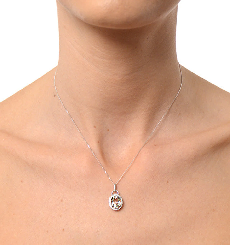 Aquamarine 2.69ct And Diamond 9K White Gold Pendant Necklace