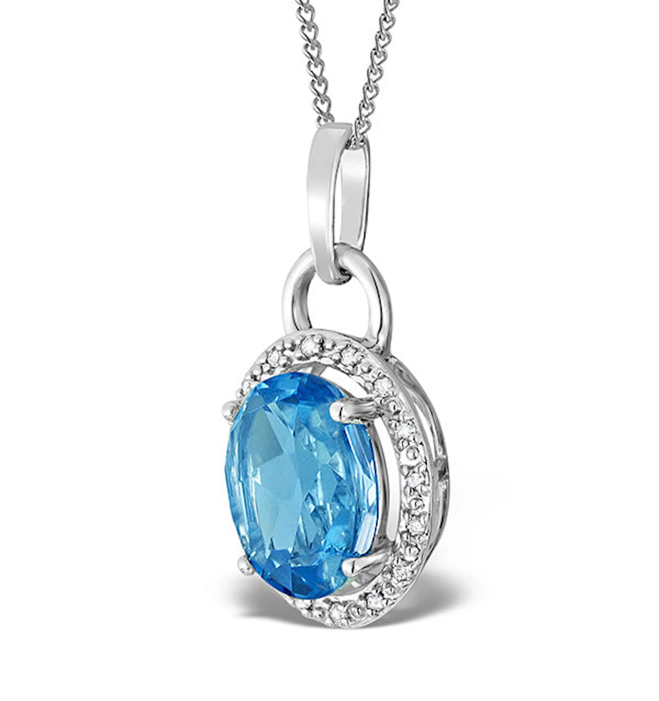 Blue Topaz 2.96CT And Diamond 9K White Gold Pendant Necklace