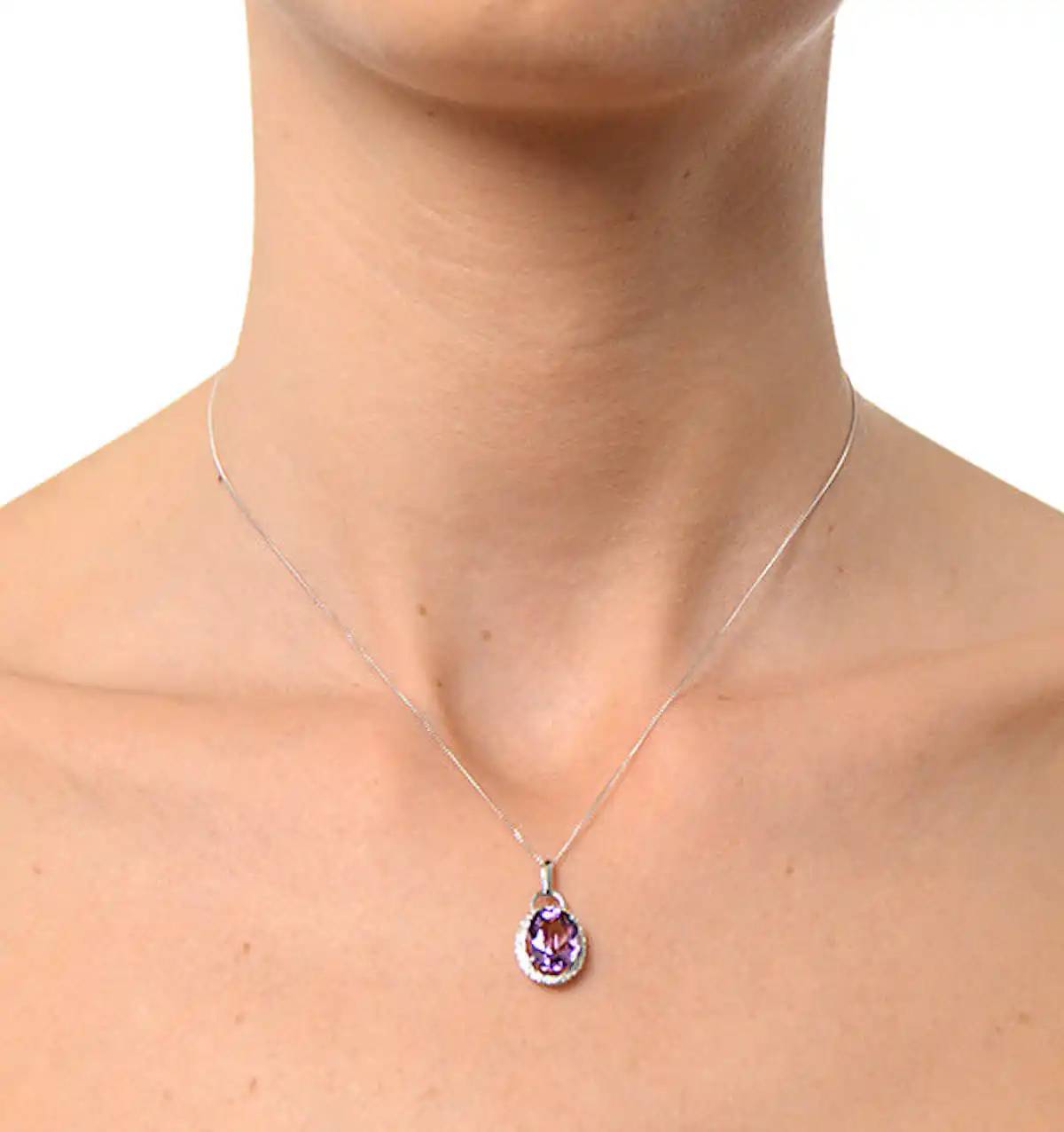 Amethyst 2.34CT And Diamond 9K White Gold Pendant Necklace