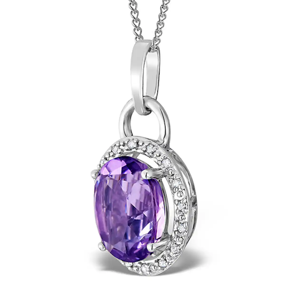 Amethyst 2.34CT And Diamond 9K White Gold Pendant Necklace