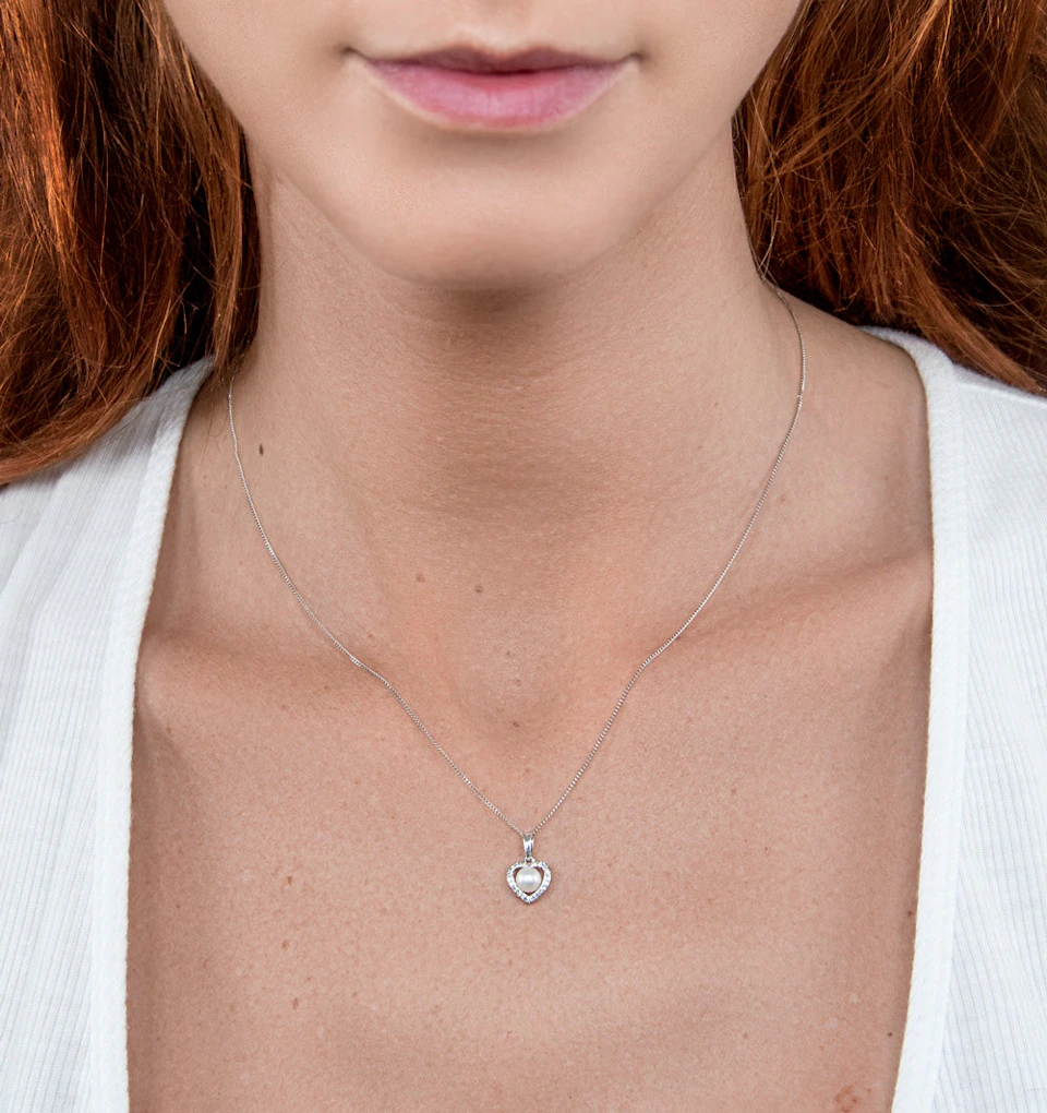 Stellato Pearl and Diamond Pendant Necklace 0.06ct in 9K White Gold