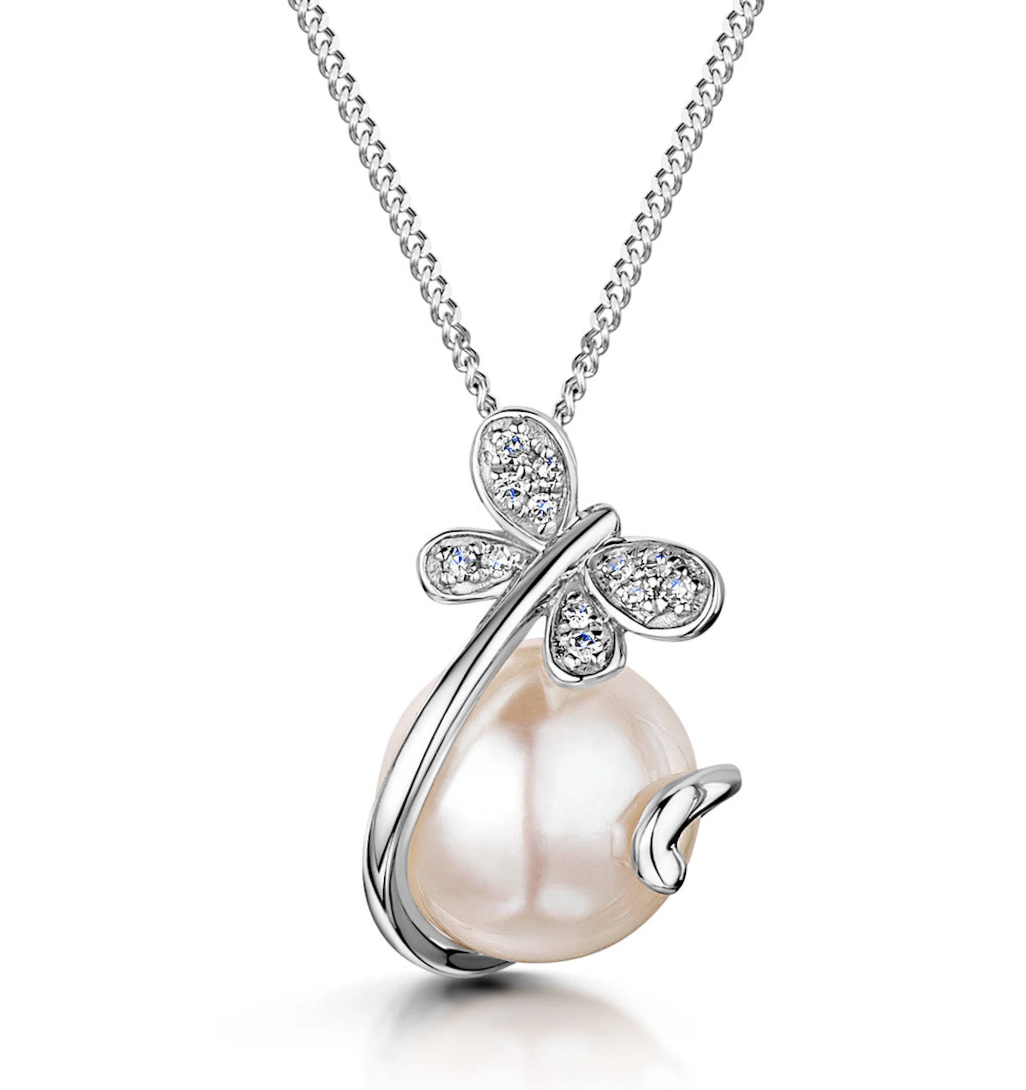 Button Pearl and Diamond Stellato Pendant Necklace in 9K White Gold
