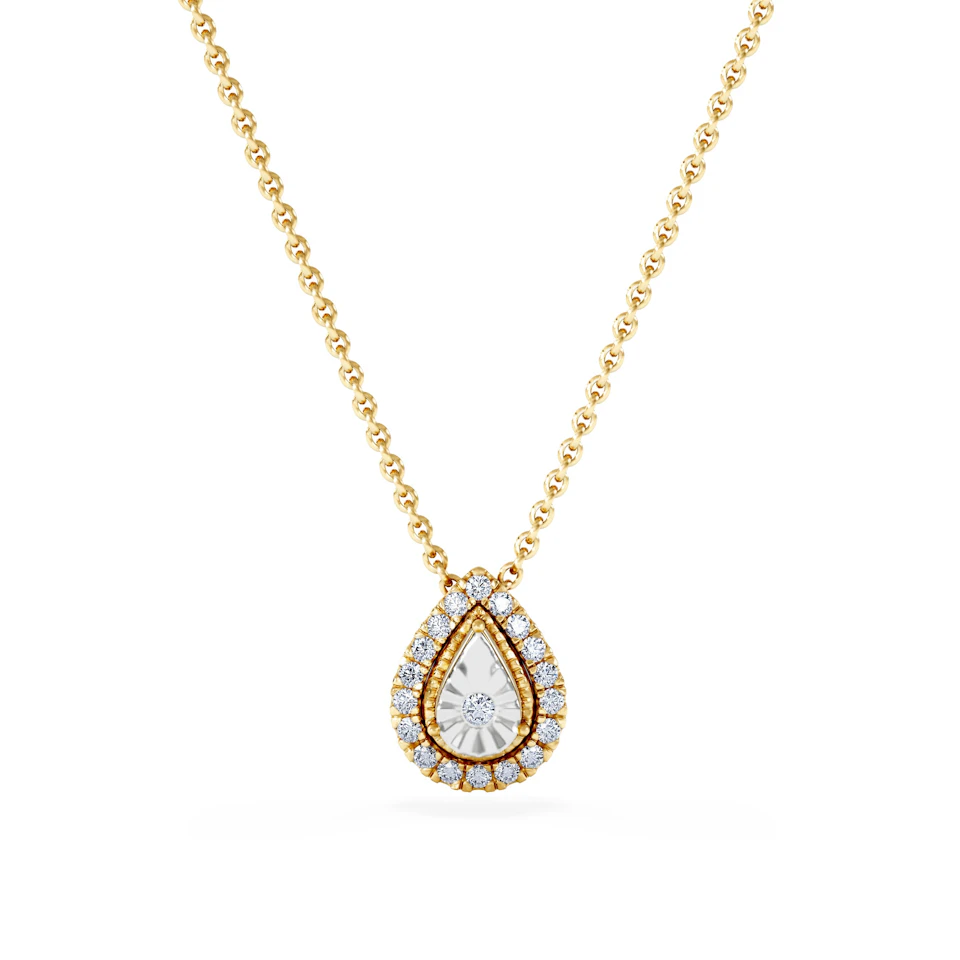 Masami Diamond Pear Halo Necklace 0.10ct Pave Set in 9K Yellow Gold