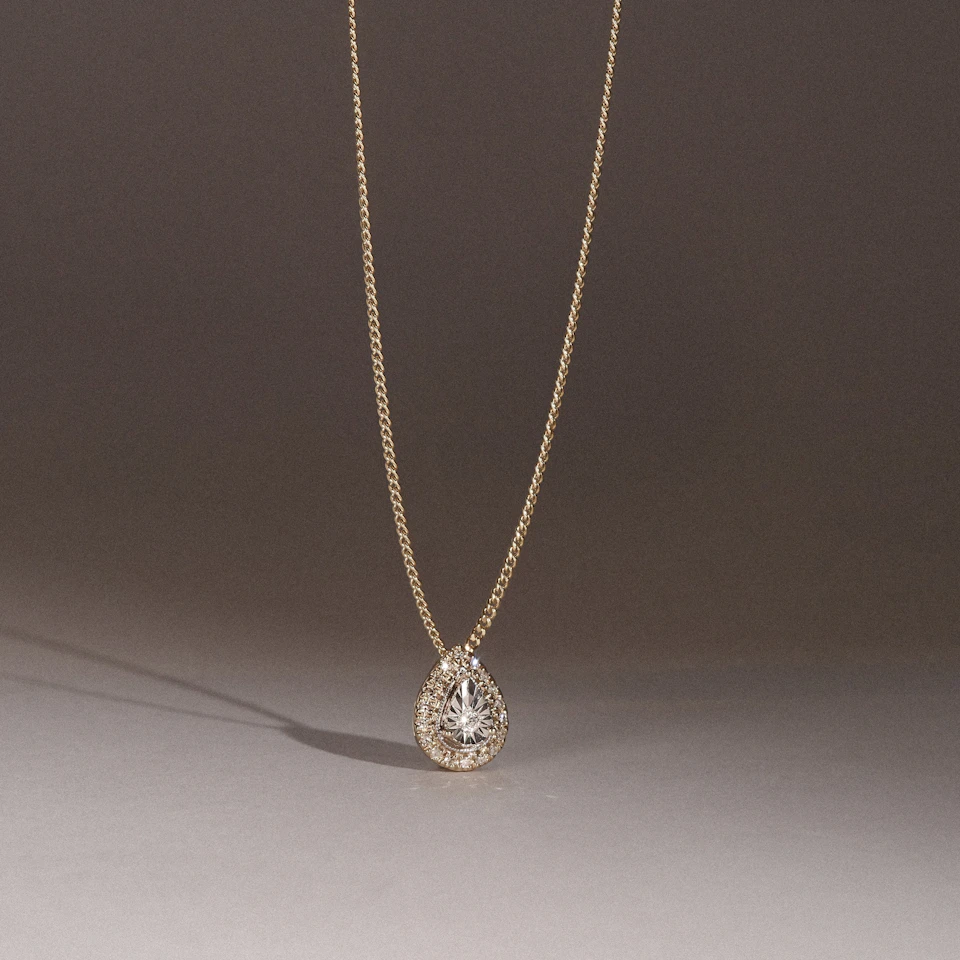 Masami Diamond Pear Halo Necklace 0.10ct Pave Set in 9K Yellow Gold