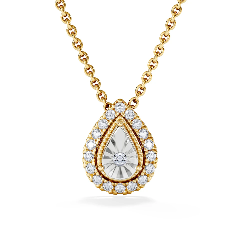 Masami Diamond Pear Halo Necklace 0.10ct Pave Set in 9K Yellow Gold