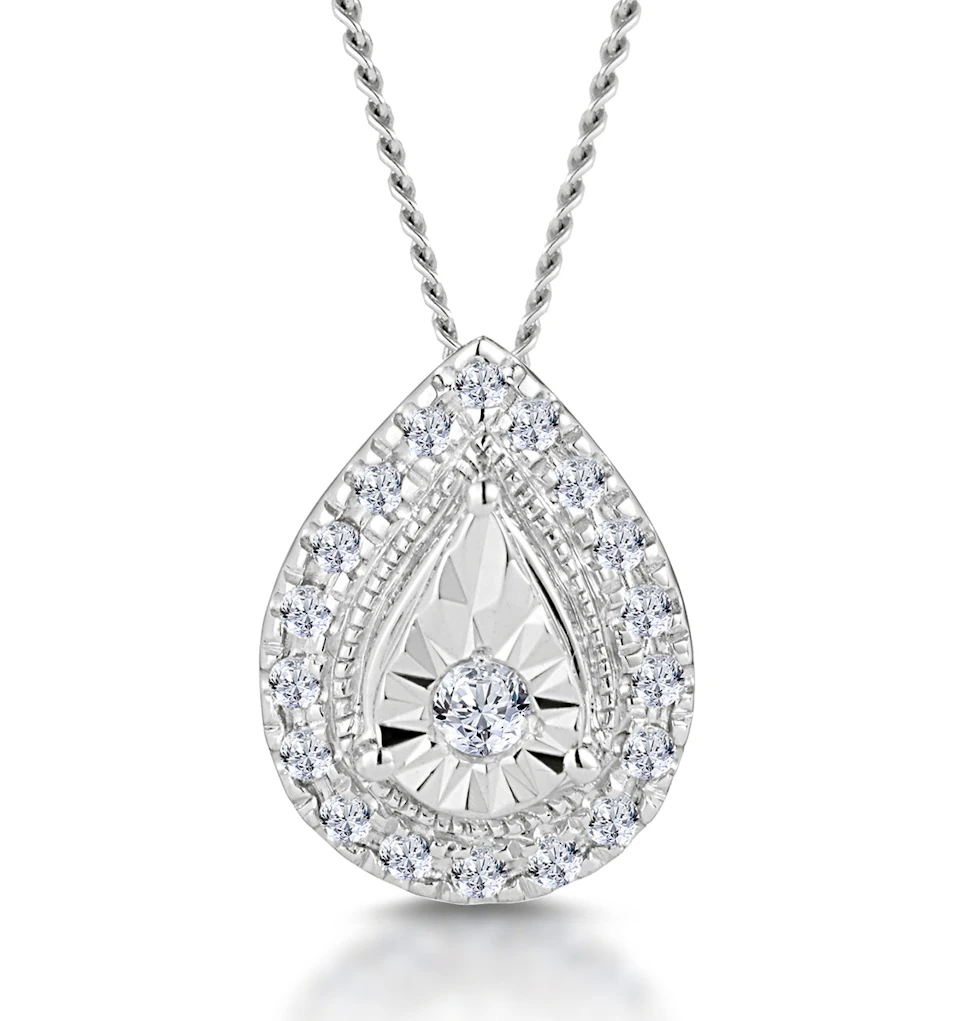 Masami Diamond Pear Halo Necklace 0.10ct Pave Set in 9K White Gold