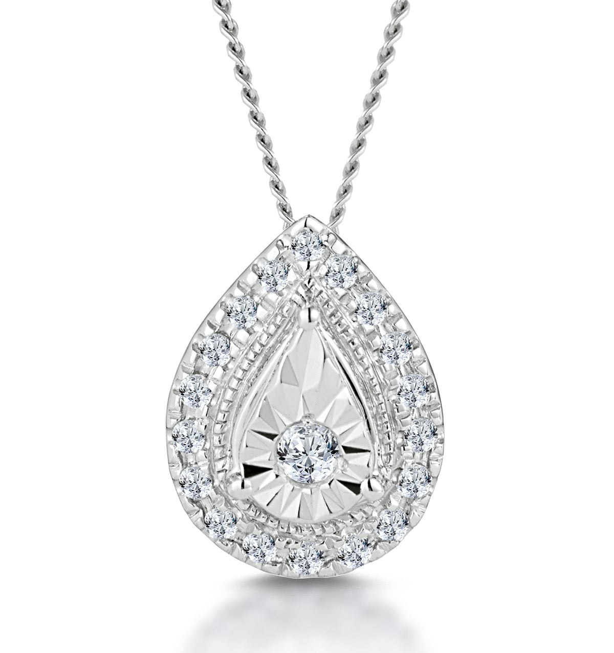 Masami Diamond Pear Halo Necklace 0.10ct Pave Set in 9K White Gold