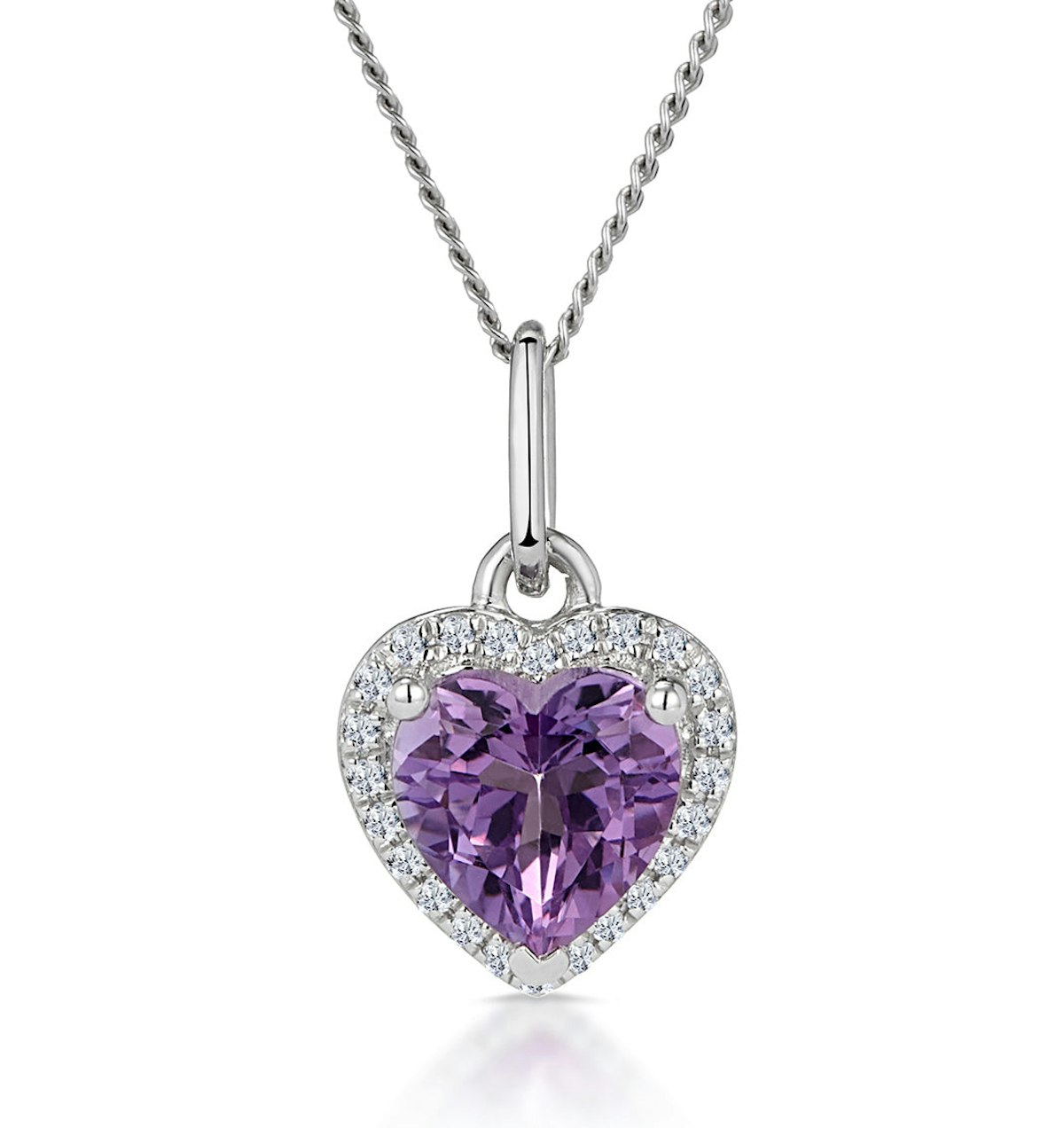 Stellato Amethyst and Diamond Heart Necklace in 9K White Gold