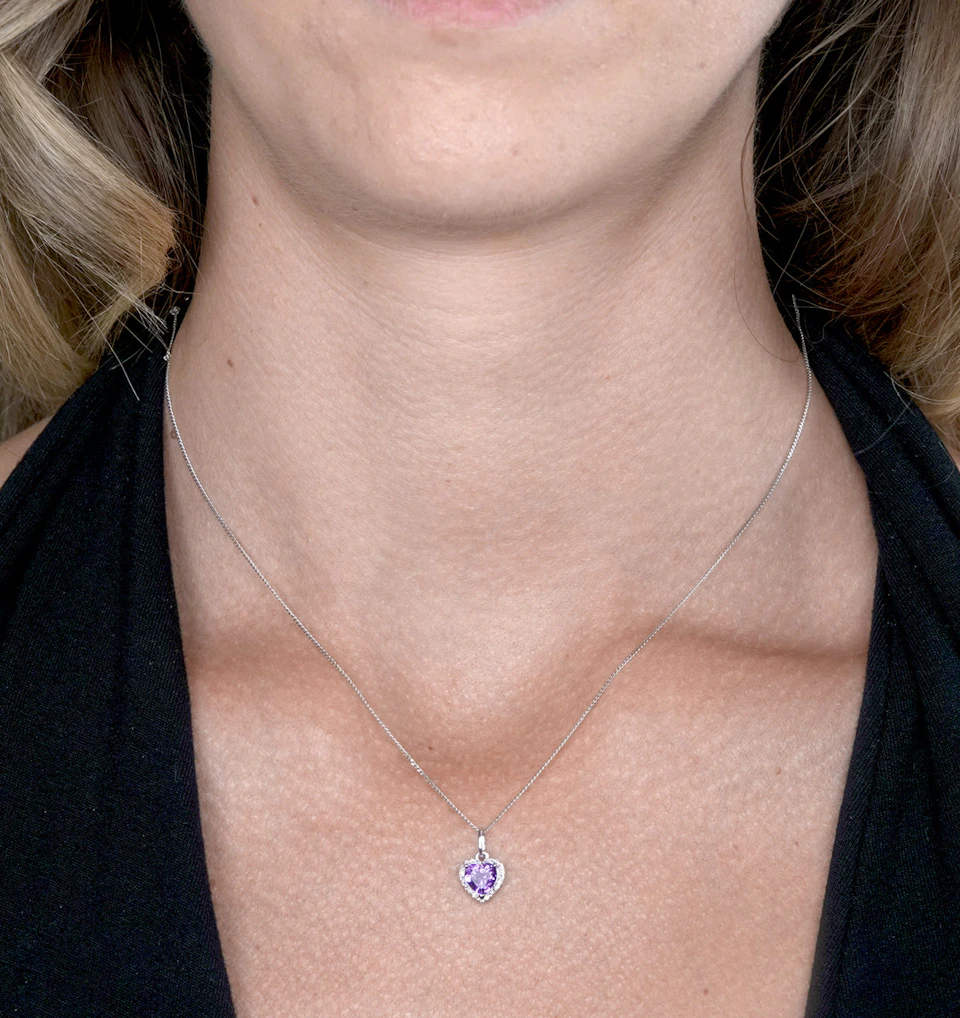 Stellato Amethyst and Diamond Heart Necklace in 9K White Gold