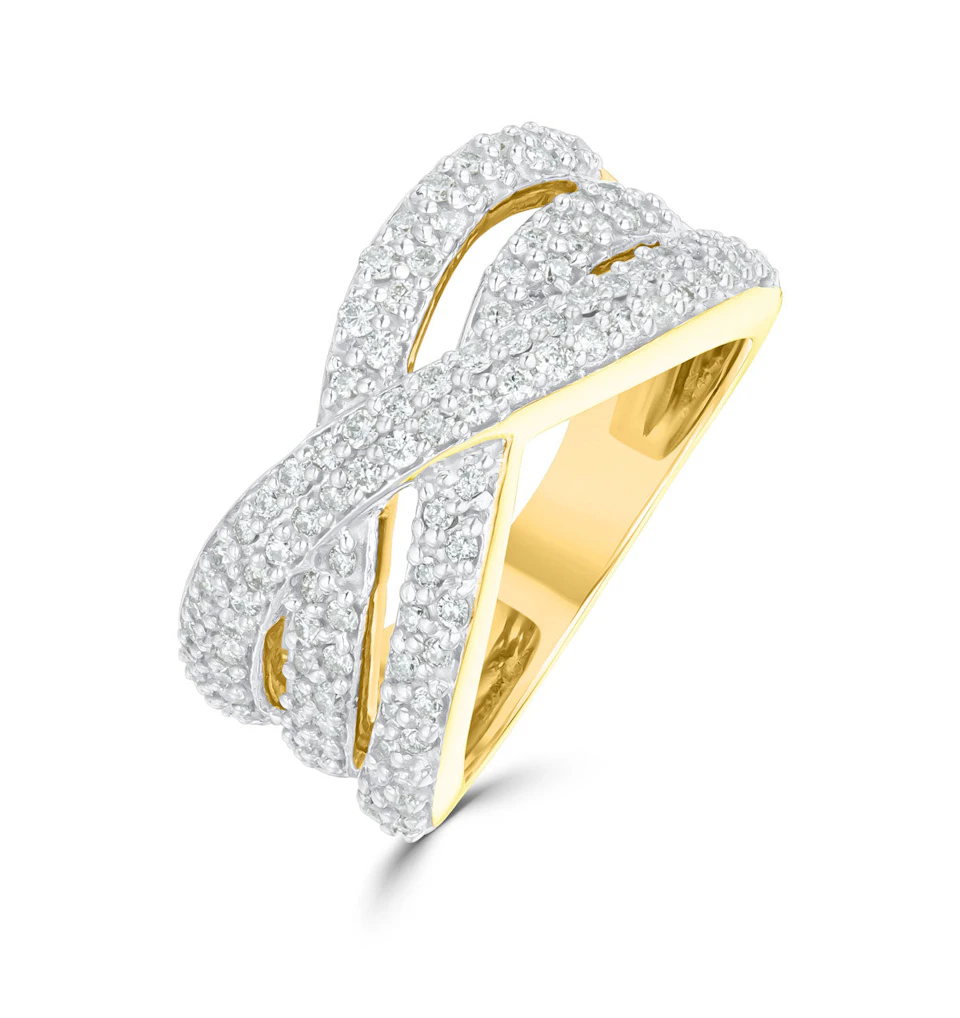 Wide Ring 0.50CT Diamond 9K Yellow Gold - Size H