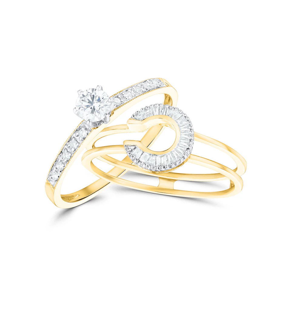 Diamond 0.65ct And 9K Gold Solitaire Ring with Shoulders