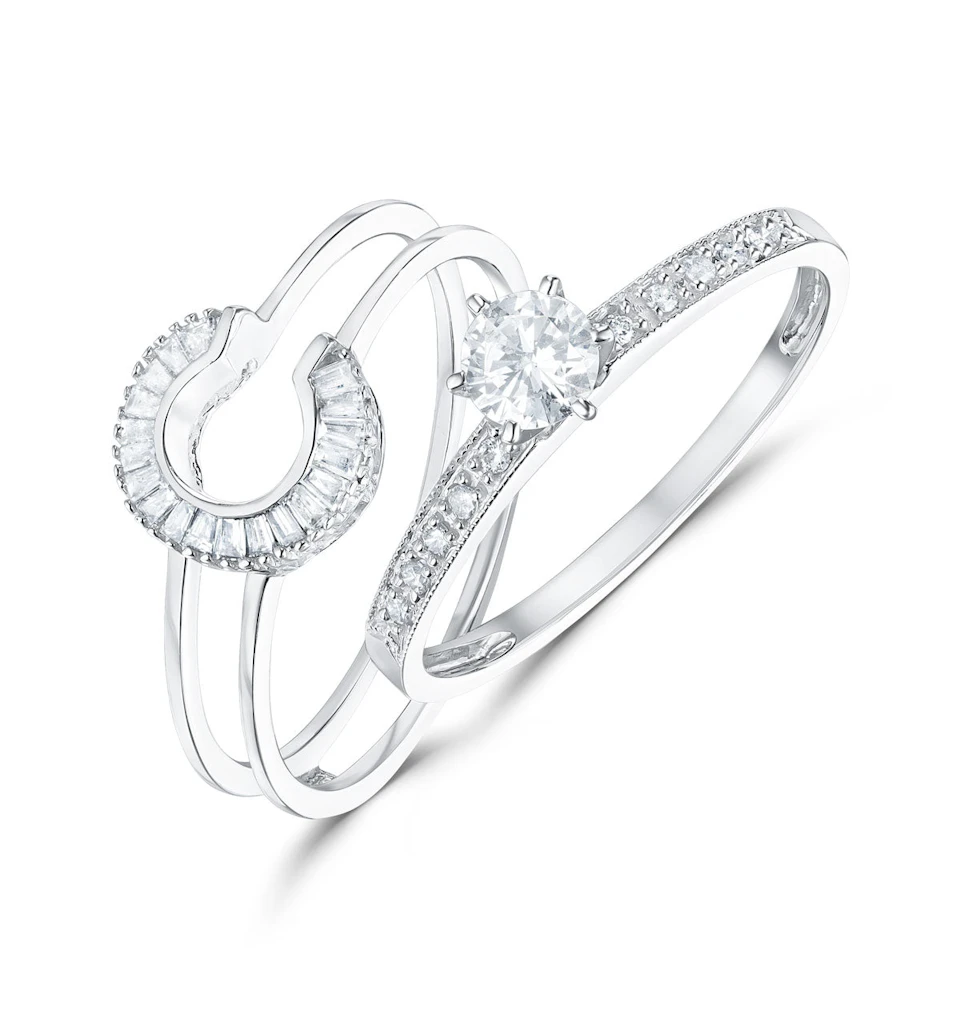 Diamond 0.65ct And 9K White Gold Solitaire Ring with Shoulders