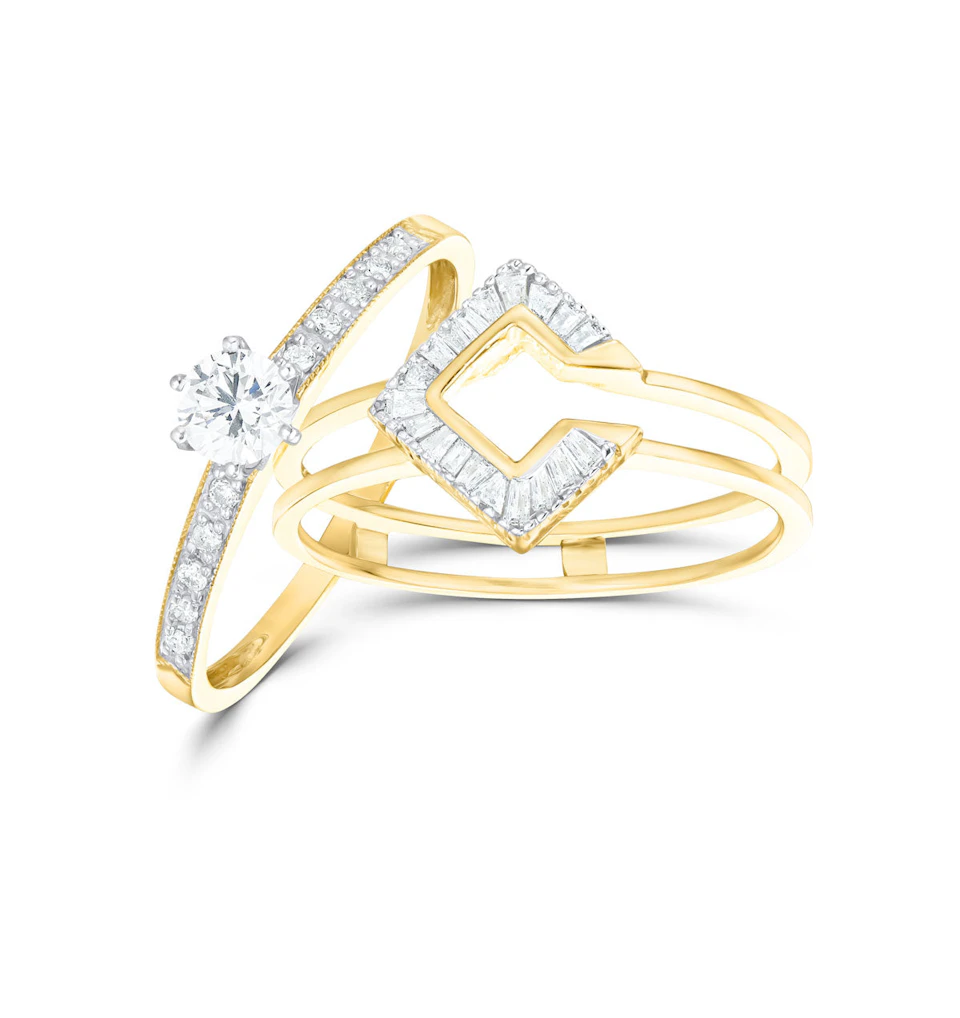 Diamond 0.65ct And 9K Gold Solitaire Ring with Shoulders