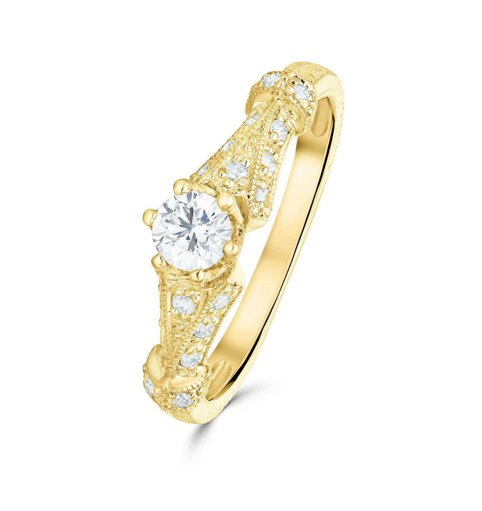 Diamond 0.65ct And 9K Gold Solitaire Ring with Shoulders