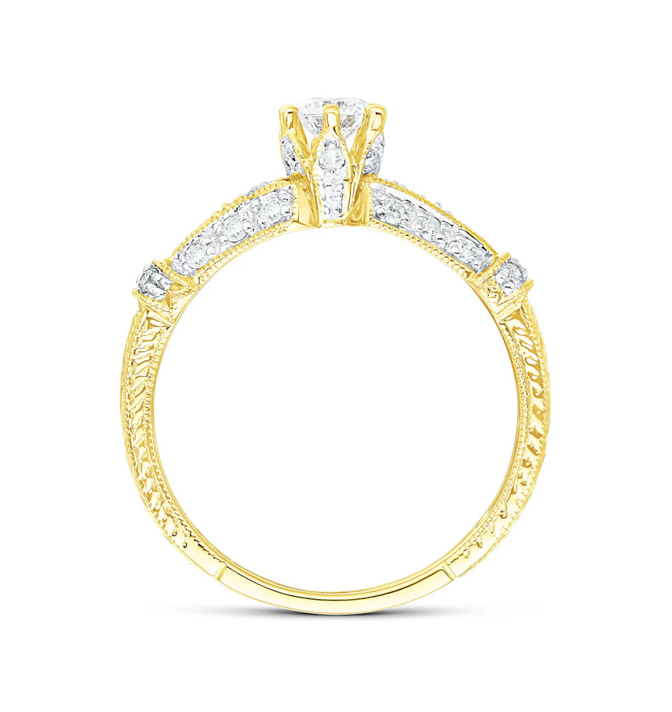 Diamond 0.65ct And 9K Gold Solitaire Ring with Shoulders