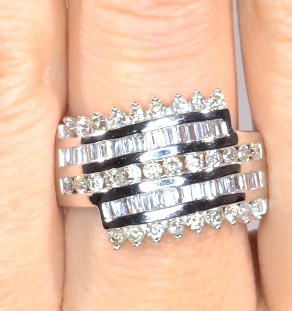 Big Fancy Ring 1.00CT Diamond 9K White Gold SIZES N and Q