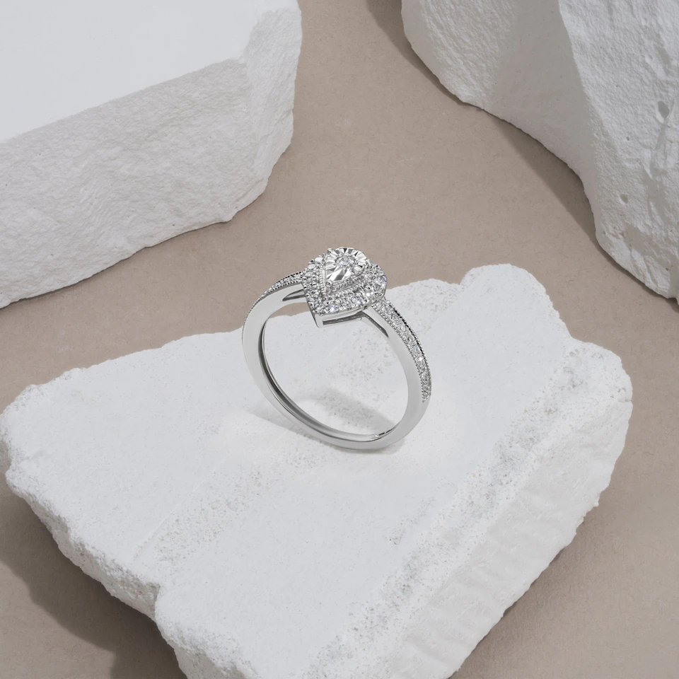 Masami Pear Shaped Pave Lab Diamond Engagement Ring 0.15ct 925 Sterling Silver