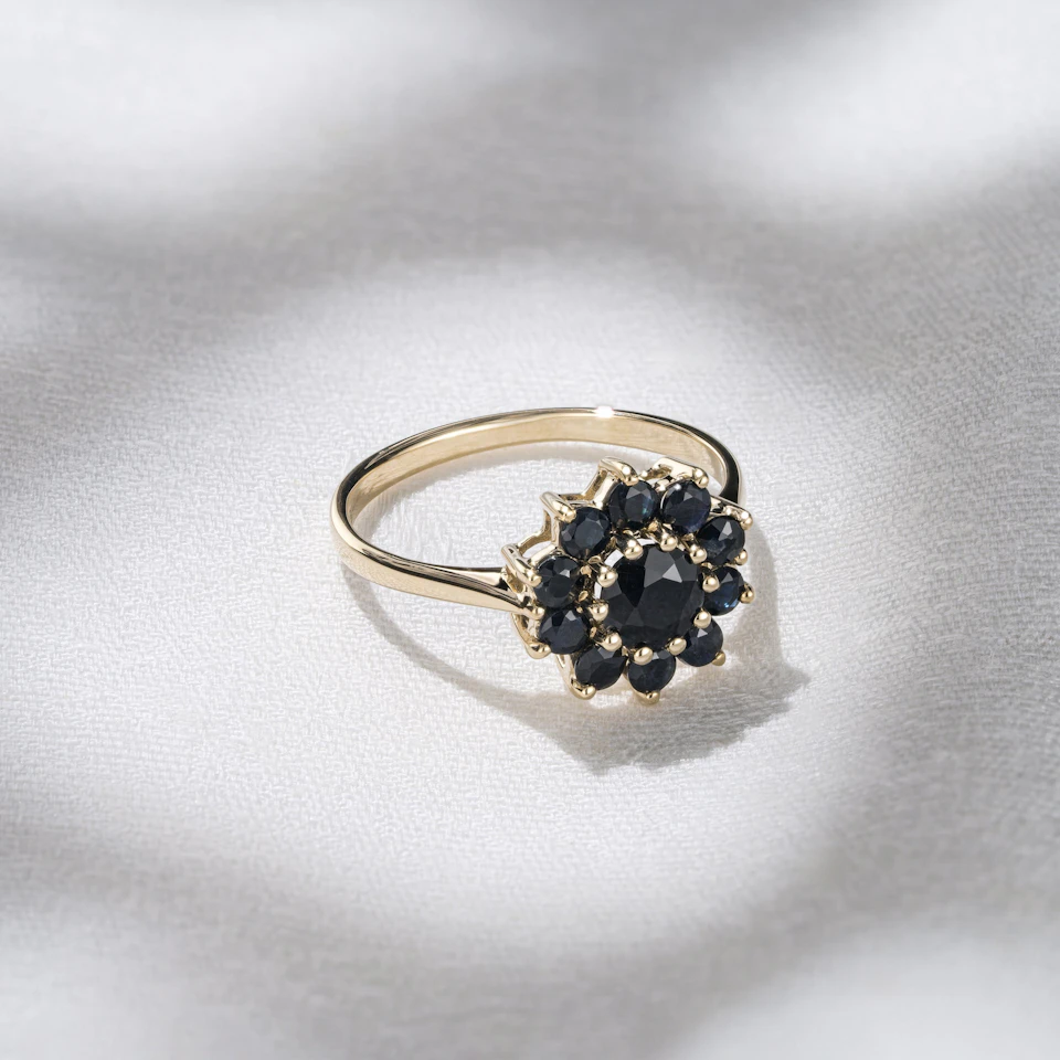 1.33ct Sapphire Cluster Ring in 9K Yellow Gold