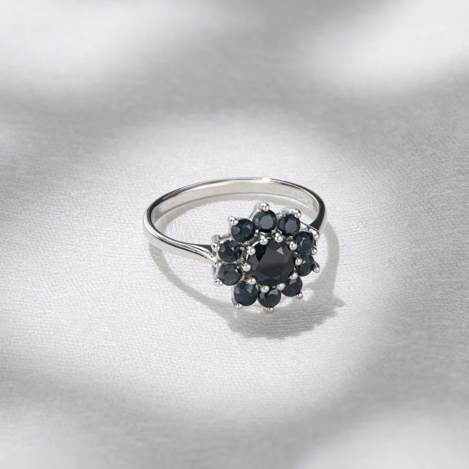 1.33ct Sapphire Cluster Ring in 9K White Gold