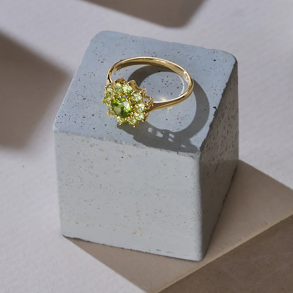 1.12ct Peridot Cluster Ring in 9K Yellow Gold