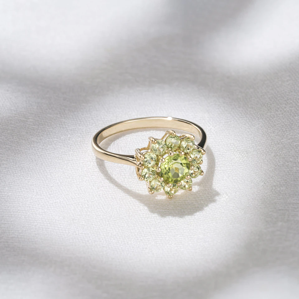 1.12ct Peridot Cluster Ring in 9K Yellow Gold