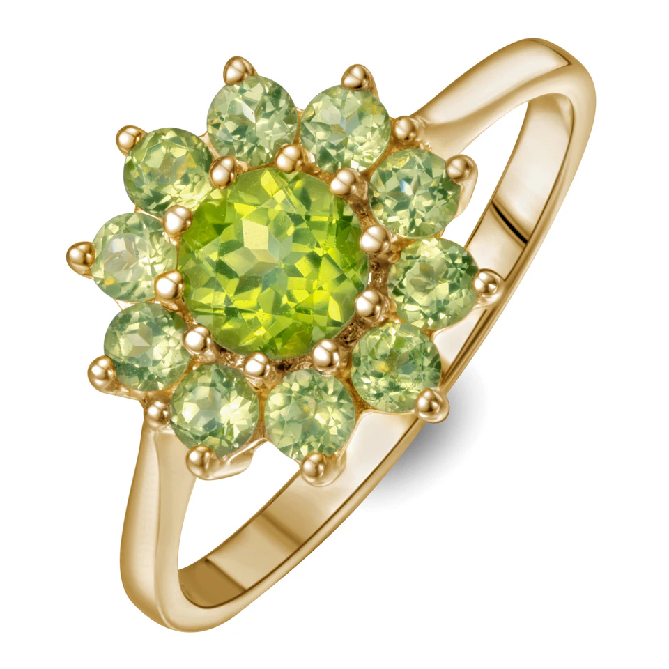 1.12ct Peridot Cluster Ring in 9K Yellow Gold