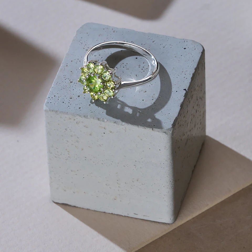 1.12ct Peridot Cluster Ring in 9K White Gold