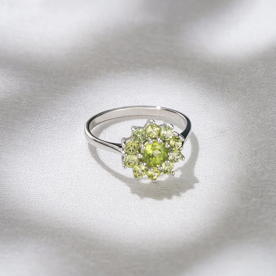 1.12ct Peridot Cluster Ring in 9K White Gold