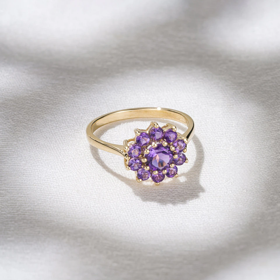 0.94ct Amethyst Cluster Ring in 9K Yellow Gold
