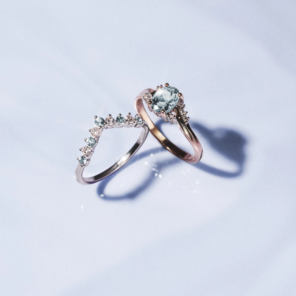 Aquamarine 0.70CT And Diamond 18K White Gold Ring N4442