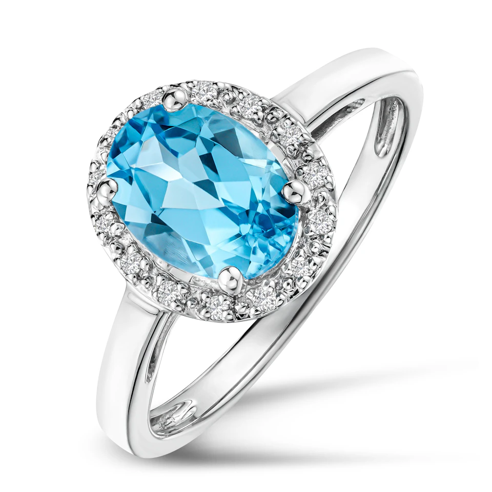 Blue Topaz 1.56CT And Diamond 925 Sterling Silver Ring