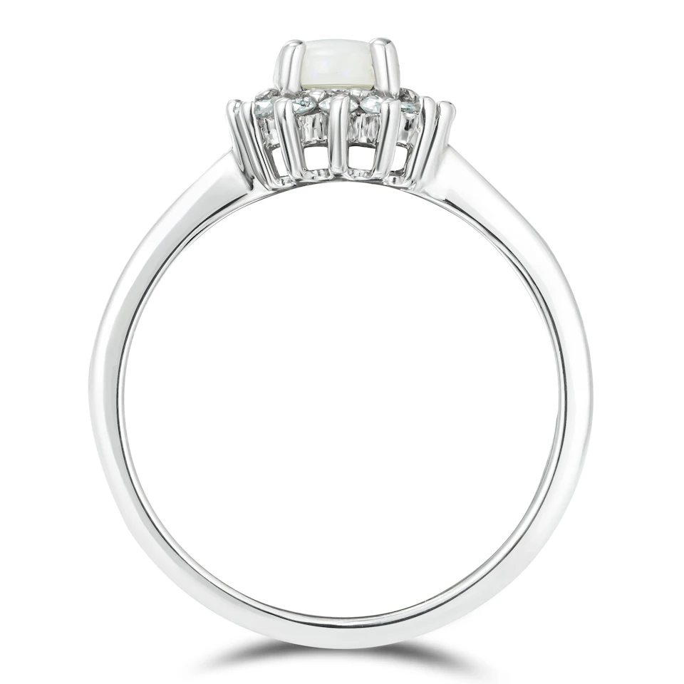 Opal 7 x 5mm And Diamond 925 Sterling Silver Ring