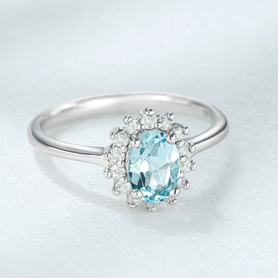 Blue Topaz 0.95CT And Diamond 925 Sterling Silver Ring