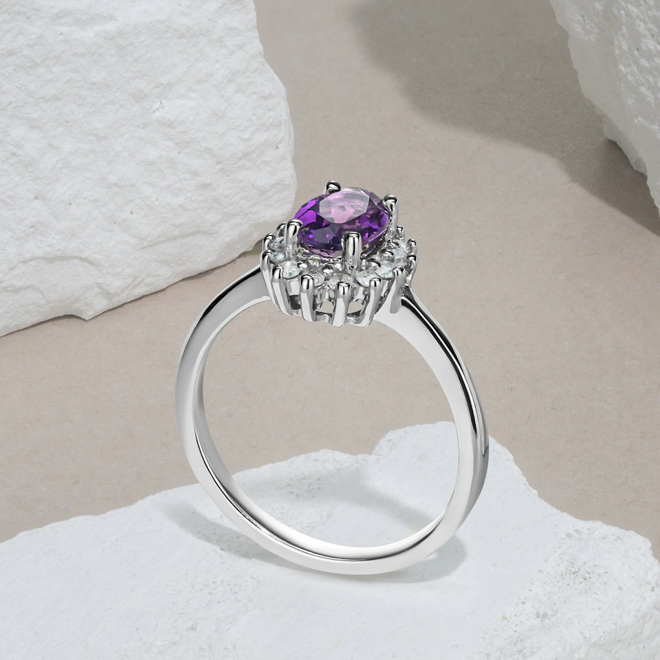 Amethyst 0.70ct And Diamond 925 Sterling Silver Ring