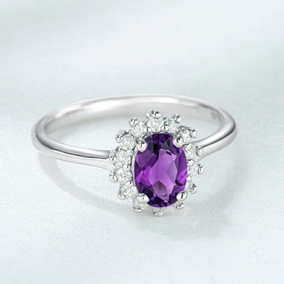 Amethyst 0.70ct And Diamond 925 Sterling Silver Ring