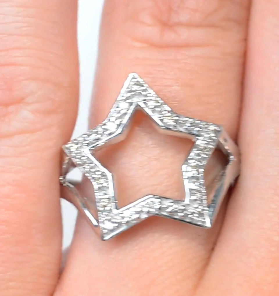 Diamond 0.20ct 9K White Gold Star Ring - SIZE L